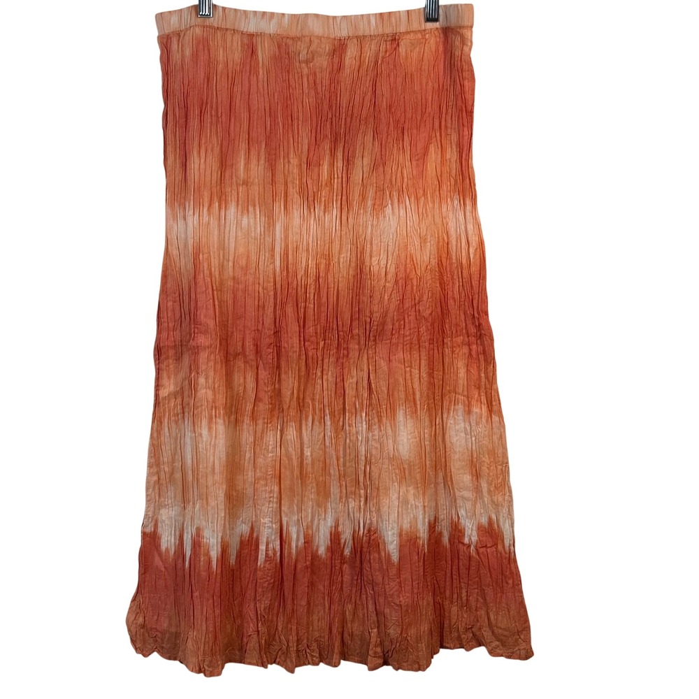 Chicos Tie Dye Tiers Crinkle Skirt Azo Orange Cotton Midi Size 2 NEW